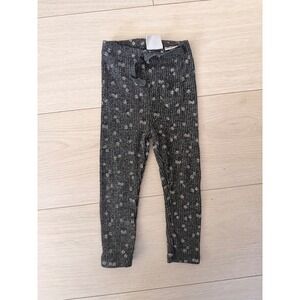 Zara Baby Girls Ribbed Floral Print Leggings Pants Size 12 18 Months Gray